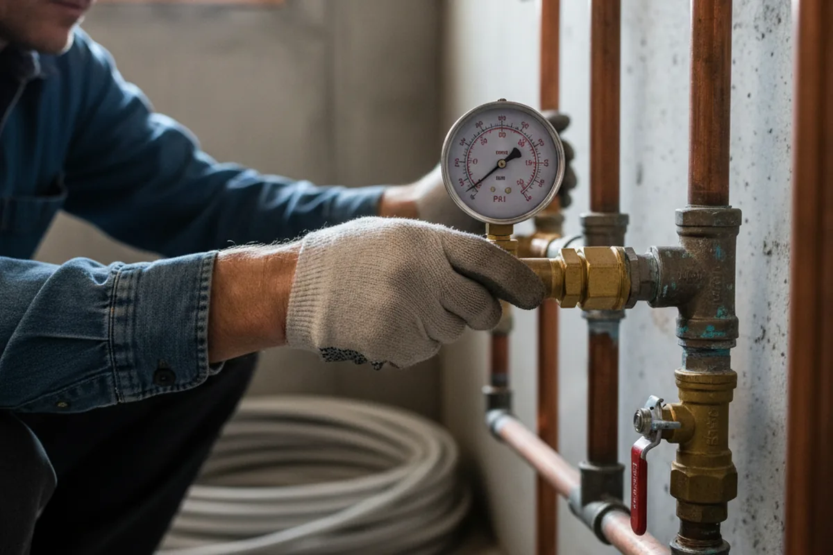 Pressure testing a repaired line during Water Line Repair in Montezuma